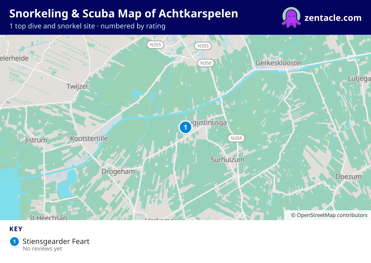 Snorkeling & Scuba Map of Achtkarspelen: numbered map of the top 1 dive and snorkel sites, with ratings