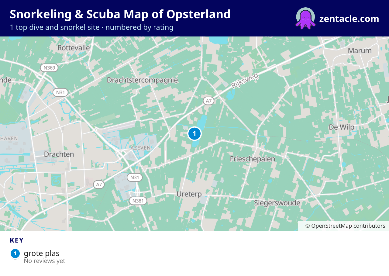 Snorkeling & Scuba Map of Opsterland: numbered map of the top 1 dive and snorkel sites, with ratings