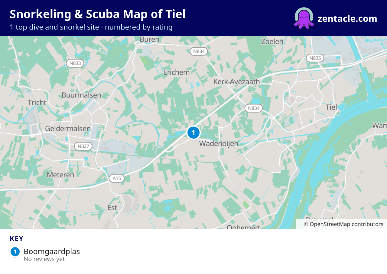 Snorkeling & Scuba Map of Tiel: numbered map of the top 1 dive and snorkel sites, with ratings
