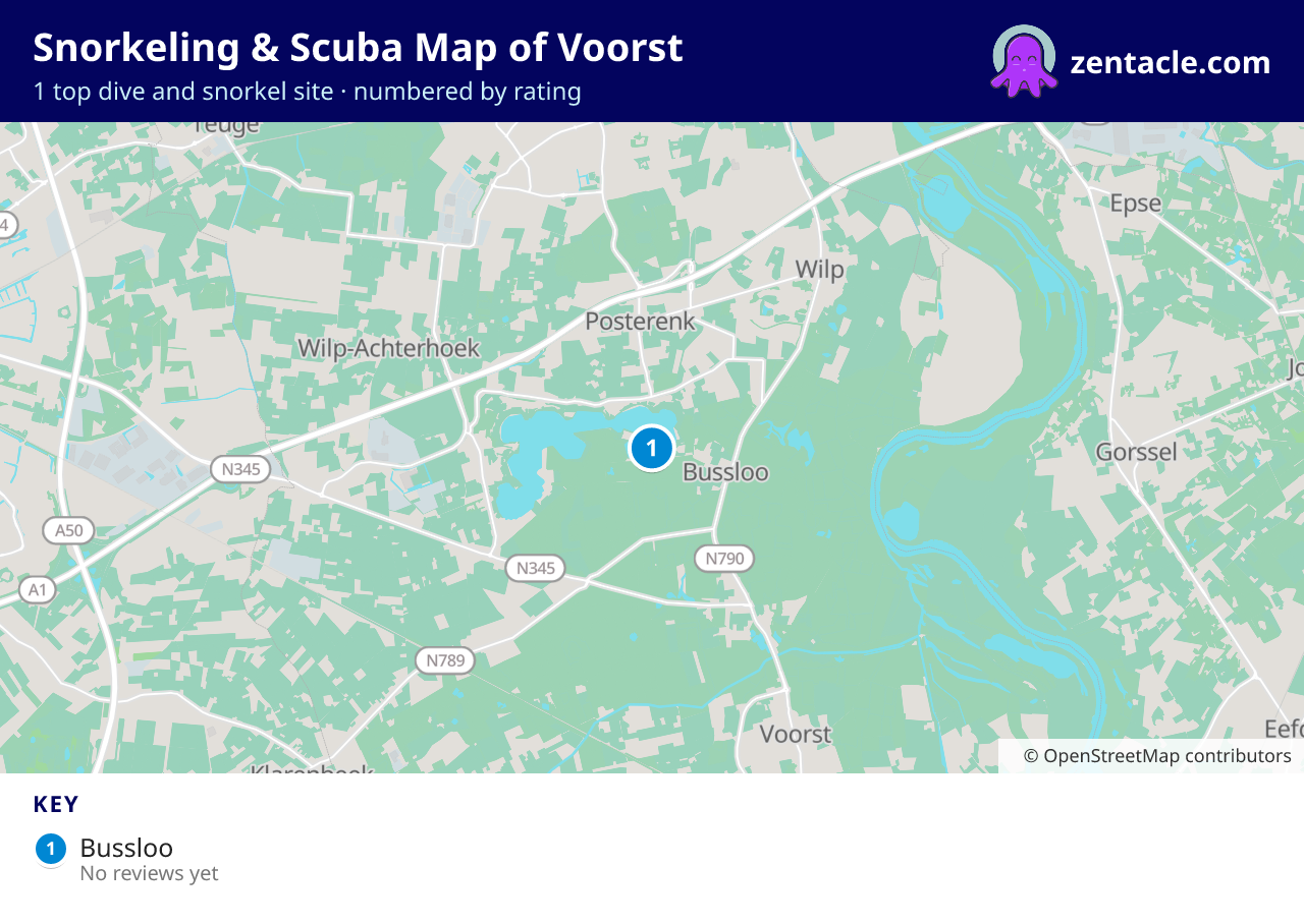 Snorkeling & Scuba Map of Voorst: numbered map of the top 1 dive and snorkel sites, with ratings