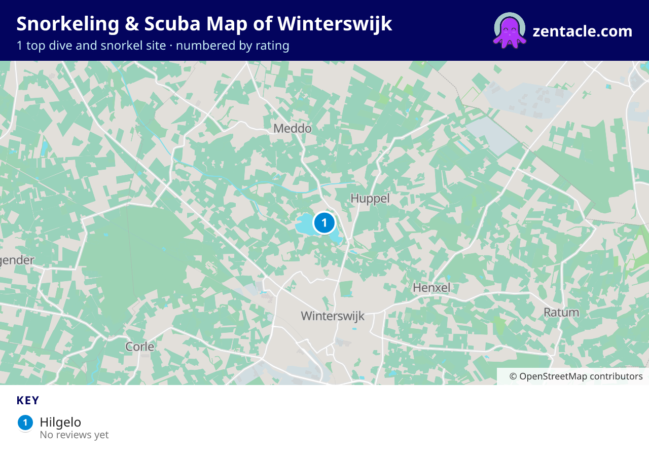 Snorkeling & Scuba Map of Winterswijk: numbered map of the top 1 dive and snorkel sites, with ratings