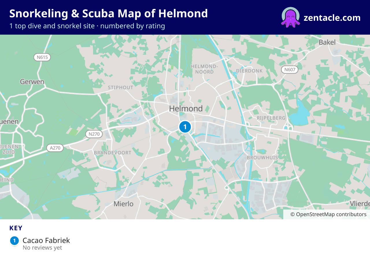 Snorkeling & Scuba Map of Helmond: numbered map of the top 1 dive and snorkel sites, with ratings
