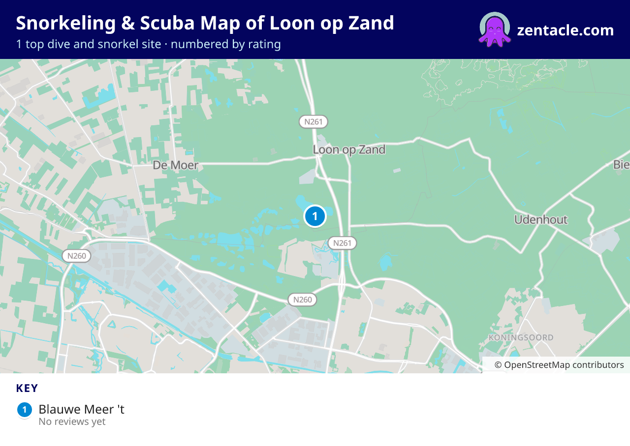 Snorkeling & Scuba Map of Loon op Zand: numbered map of the top 1 dive and snorkel sites, with ratings
