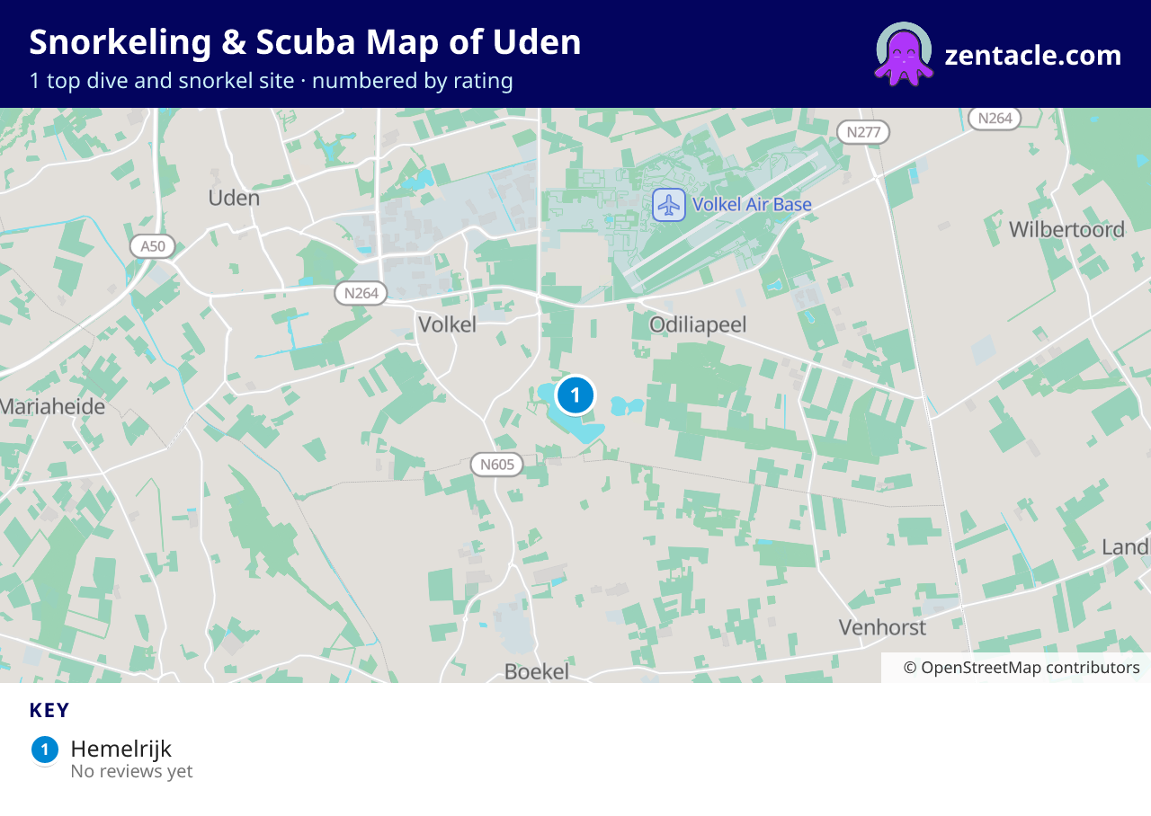 Snorkeling & Scuba Map of Uden: numbered map of the top 1 dive and snorkel sites, with ratings