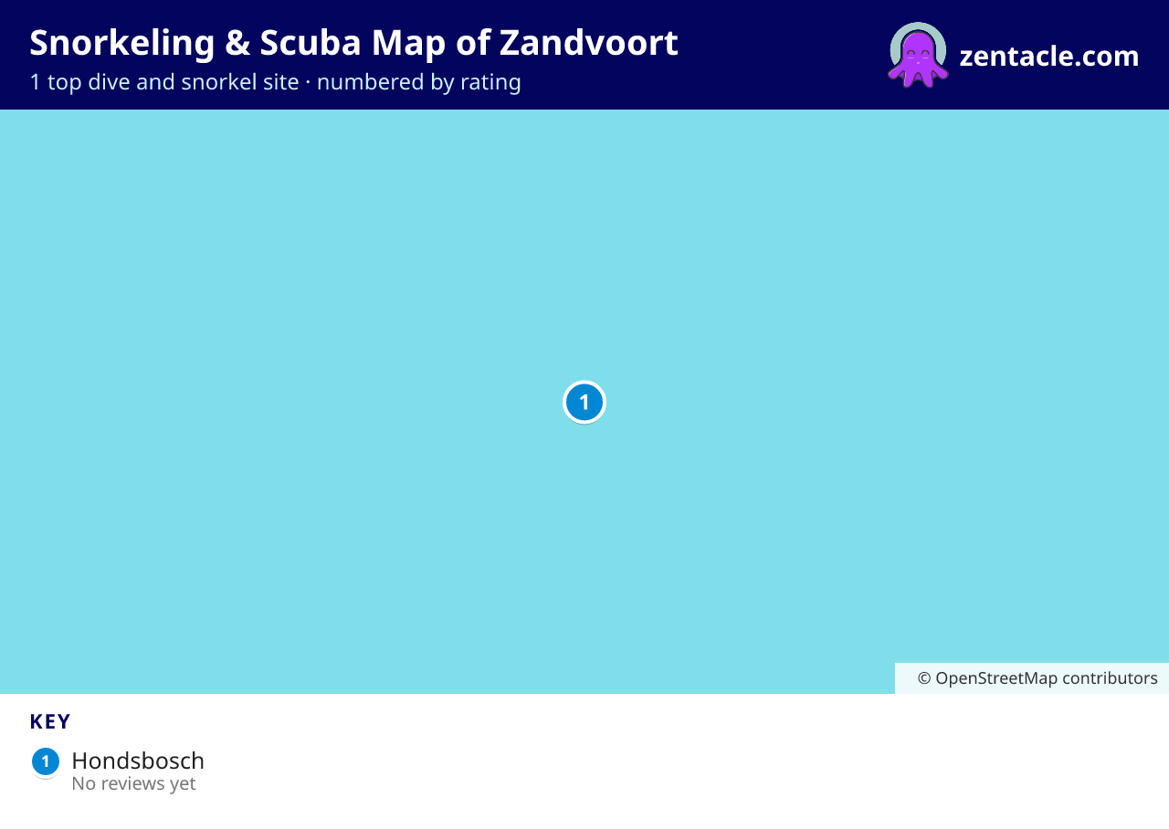 Snorkeling & Scuba Map of Zandvoort: numbered map of the top 1 dive and snorkel sites, with ratings