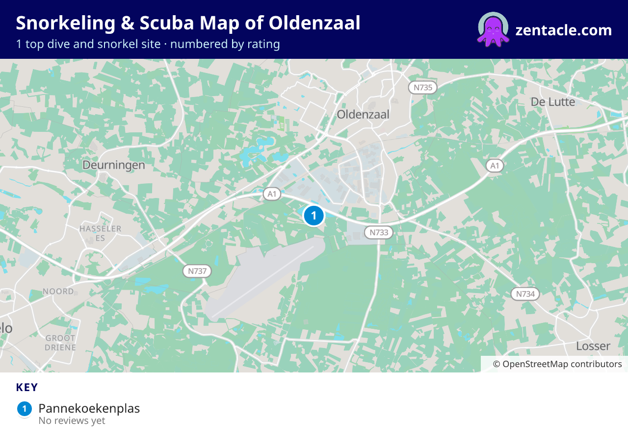 Snorkeling & Scuba Map of Oldenzaal: numbered map of the top 1 dive and snorkel sites, with ratings