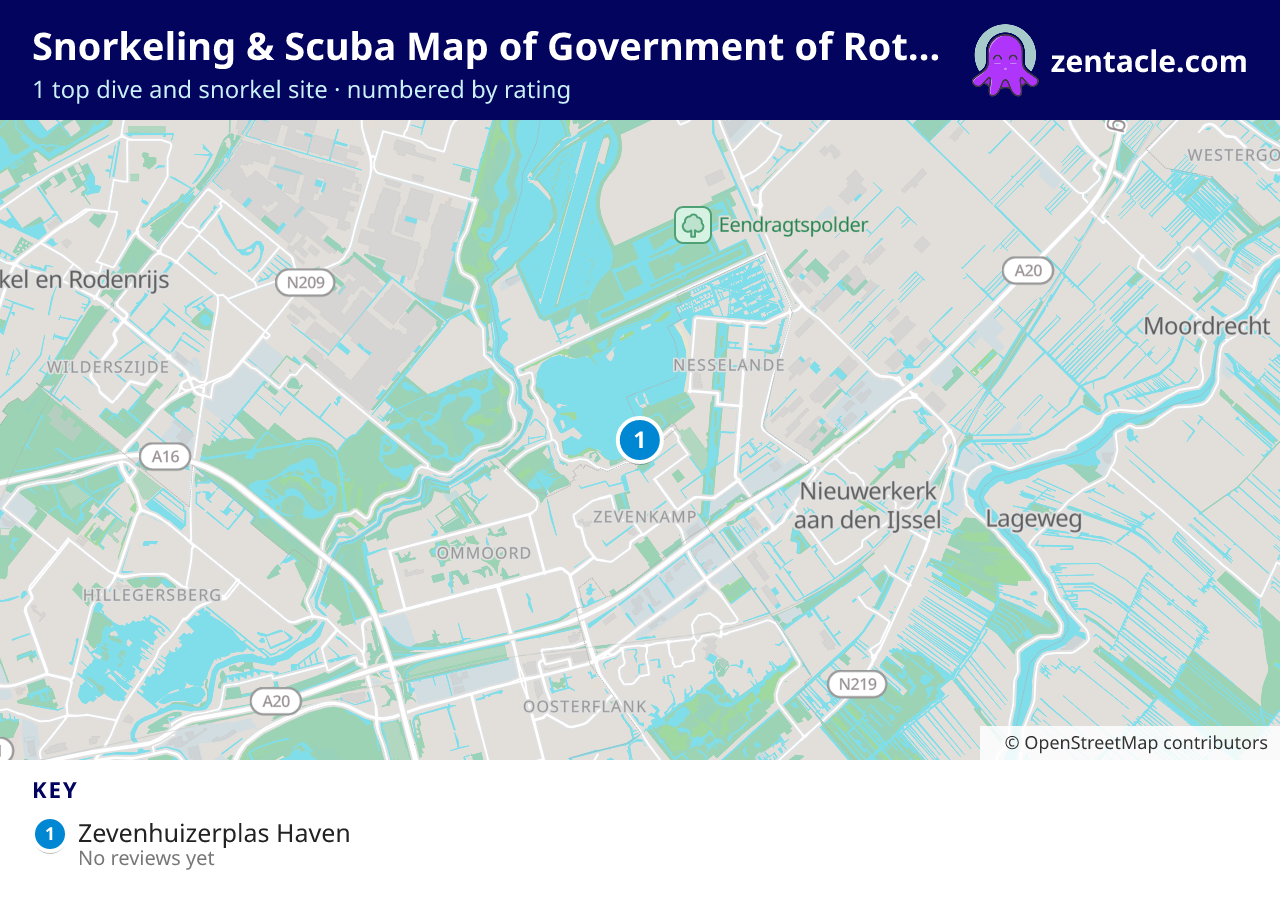 Snorkeling & Scuba Map of Government of Rotterdam: numbered map of the top 1 dive and snorkel sites, with ratings