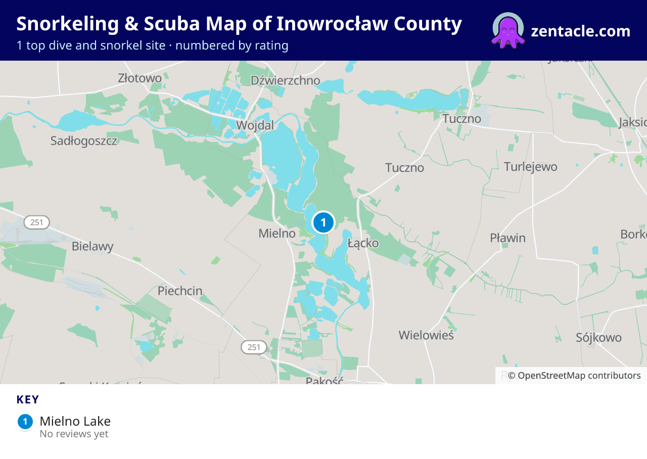 Snorkeling & Scuba Map of Inowrocław County: numbered map of the top 1 dive and snorkel sites, with ratings