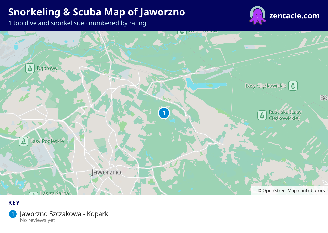 Snorkeling & Scuba Map of Jaworzno: numbered map of the top 1 dive and snorkel sites, with ratings