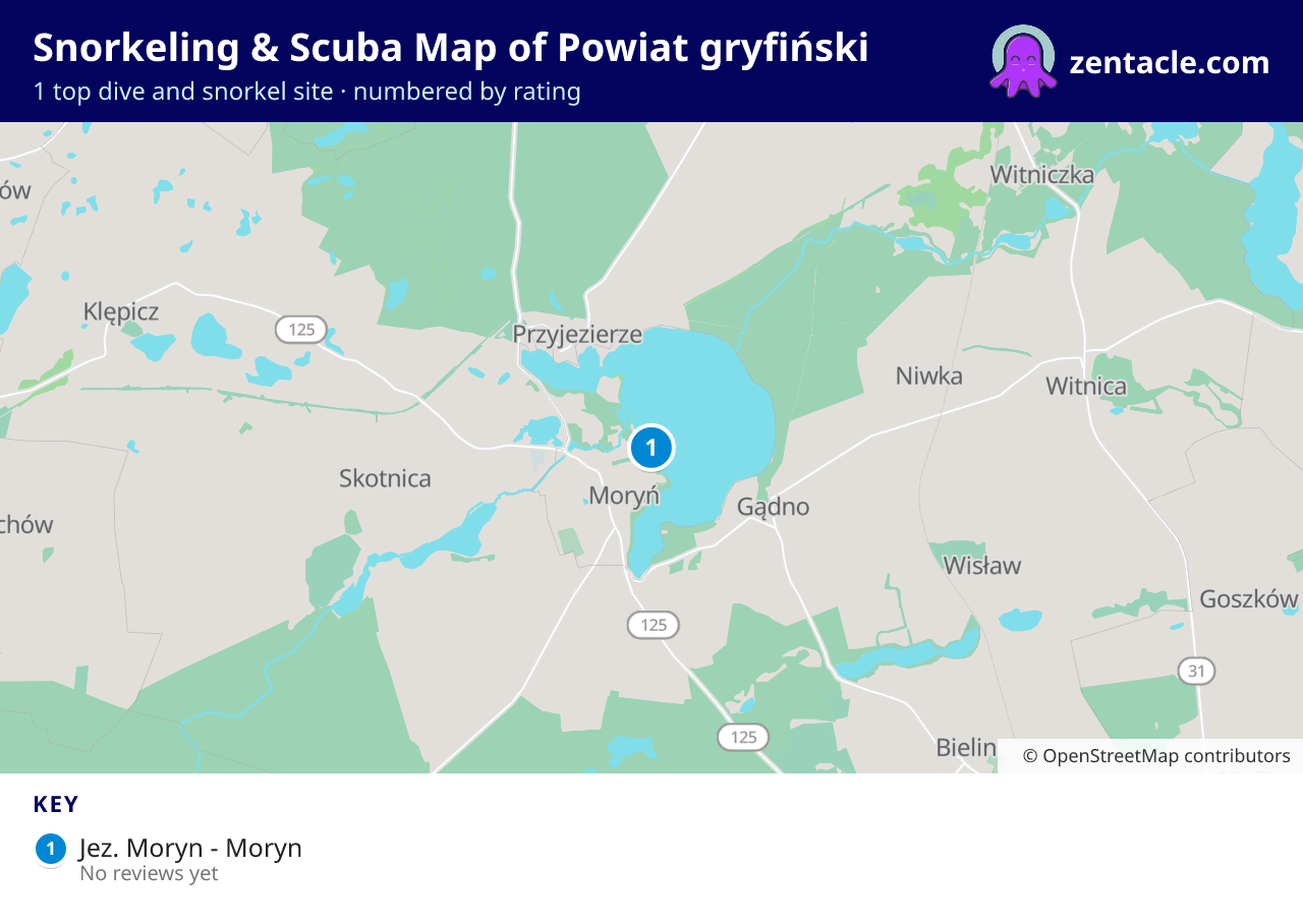 Snorkeling & Scuba Map of Powiat gryfiński: numbered map of the top 1 dive and snorkel sites, with ratings