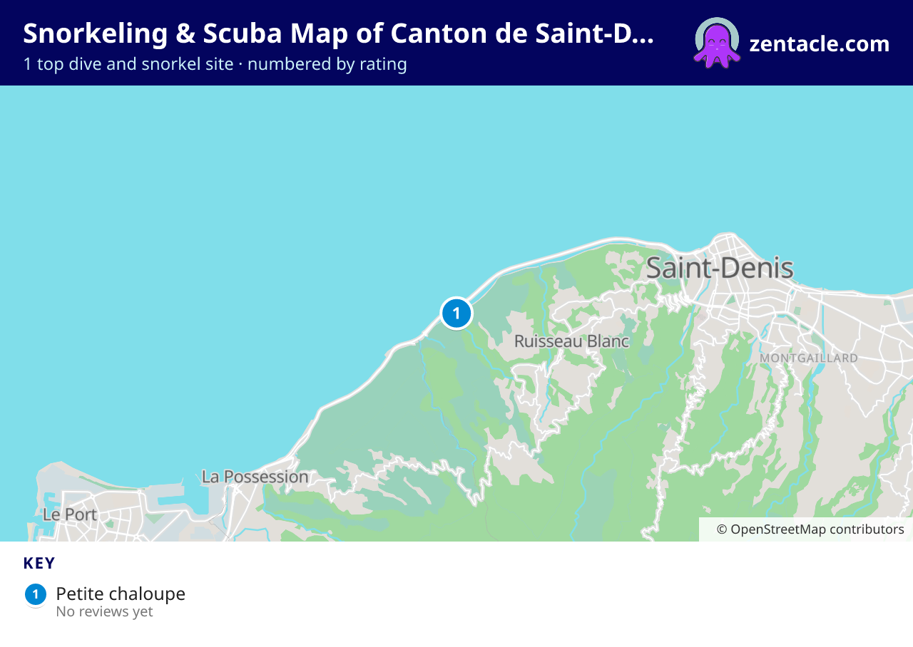 Snorkeling & Scuba Map of Canton de Saint-Denis-2: numbered map of the top 1 dive and snorkel sites, with ratings
