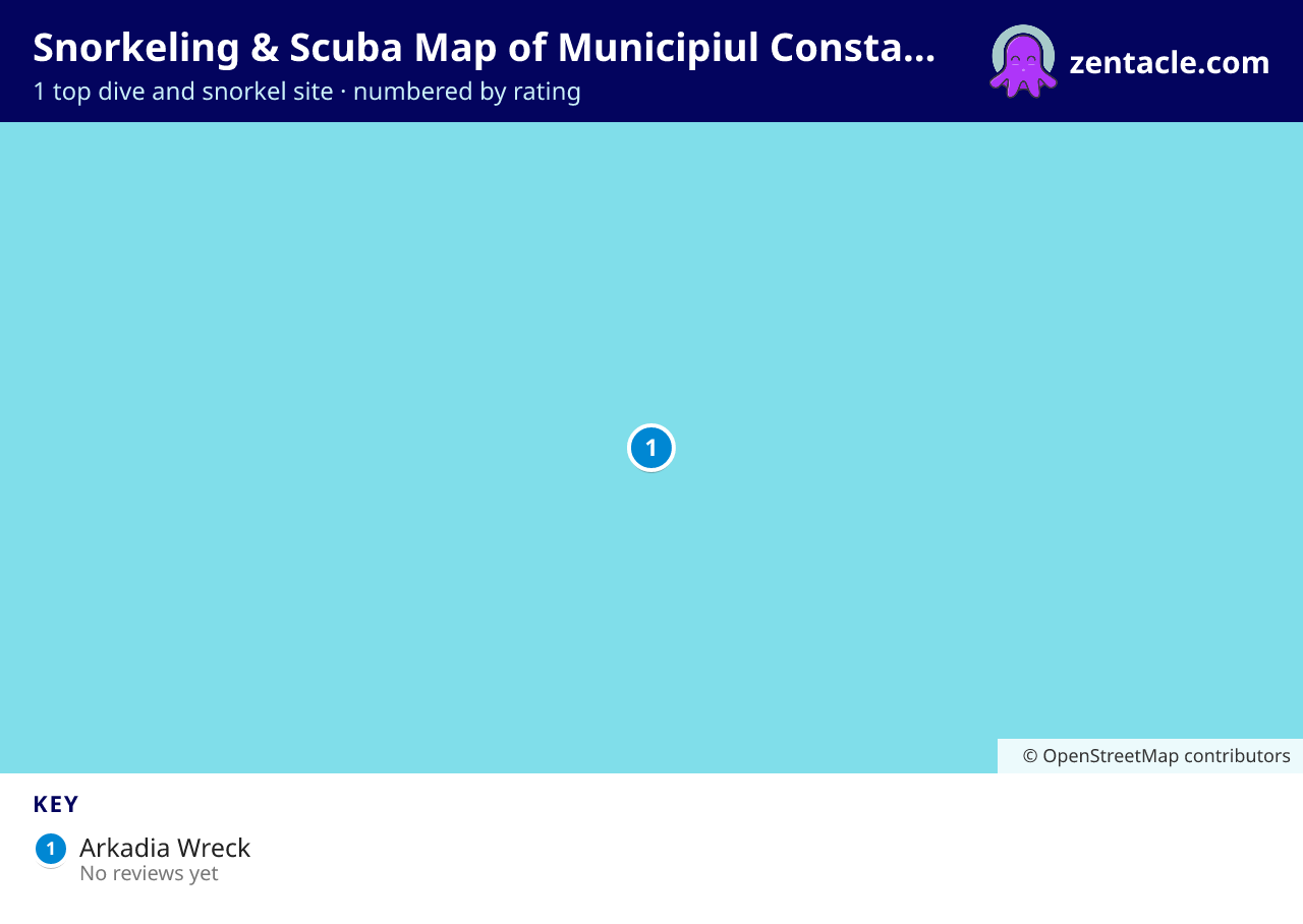 Snorkeling & Scuba Map of Municipiul Constanța: numbered map of the top 1 dive and snorkel sites, with ratings