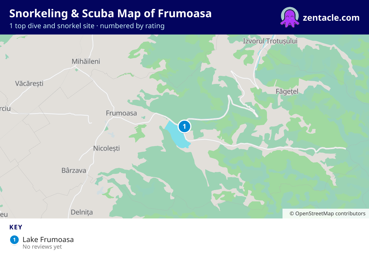 Snorkeling & Scuba Map of Frumoasa: numbered map of the top 1 dive and snorkel sites, with ratings