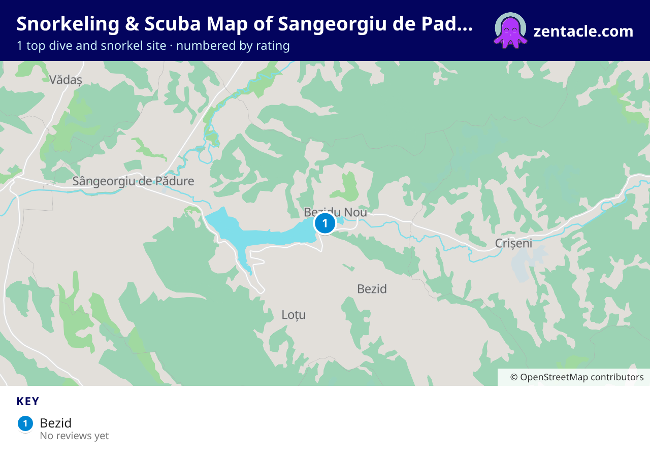 Snorkeling & Scuba Map of Sangeorgiu de Padure: numbered map of the top 1 dive and snorkel sites, with ratings