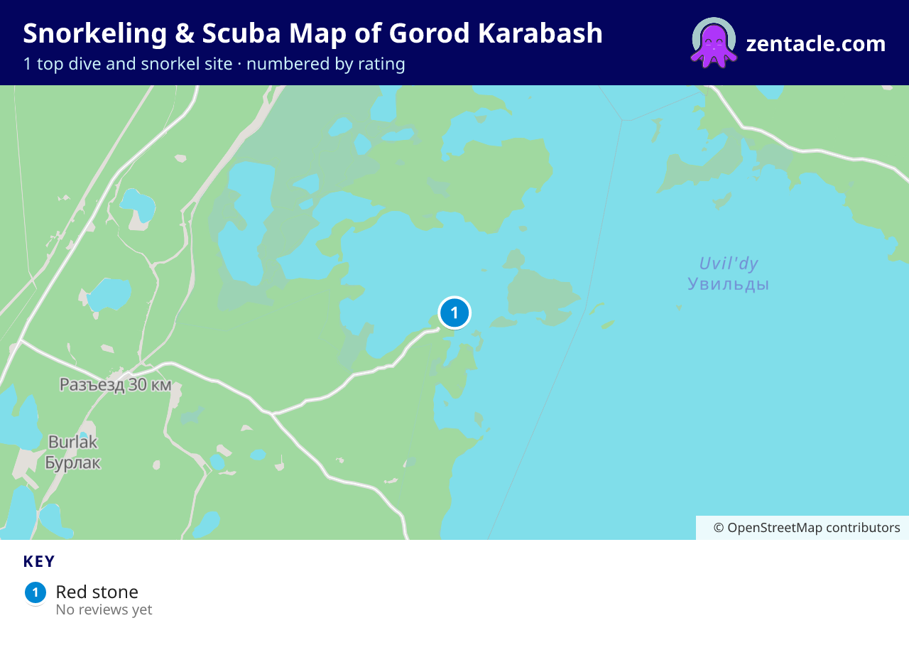 Snorkeling & Scuba Map of Gorod Karabash: numbered map of the top 1 dive and snorkel sites, with ratings