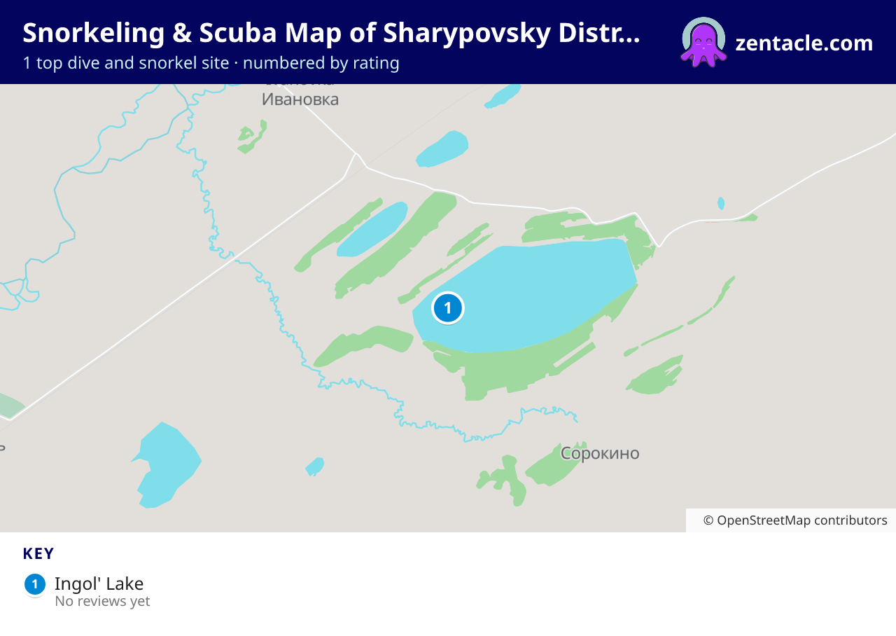 Snorkeling & Scuba Map of Sharypovsky District: numbered map of the top 1 dive and snorkel sites, with ratings