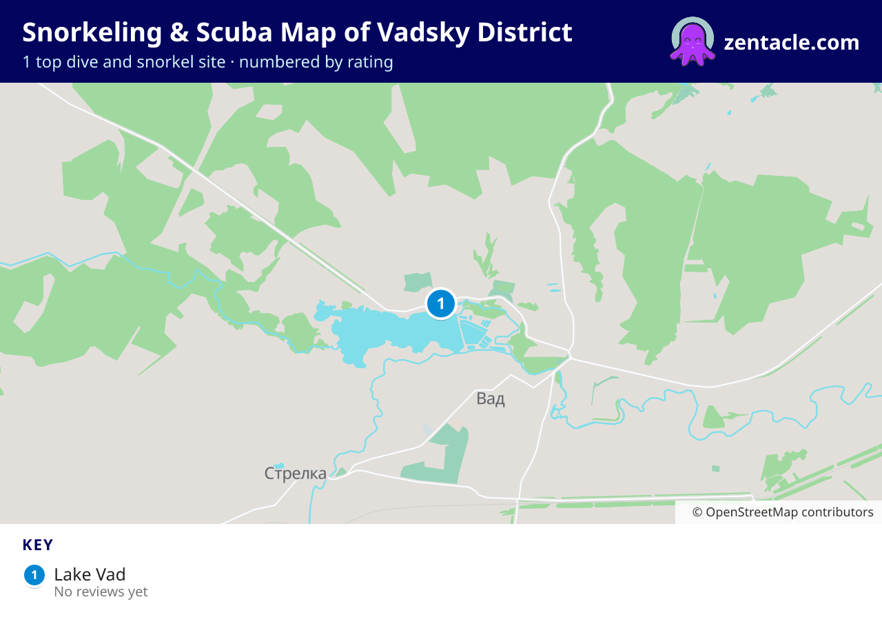 Snorkeling & Scuba Map of Vadsky District: numbered map of the top 1 dive and snorkel sites, with ratings