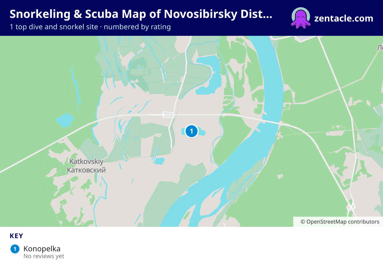 Snorkeling & Scuba Map of Novosibirsky District: numbered map of the top 1 dive and snorkel sites, with ratings