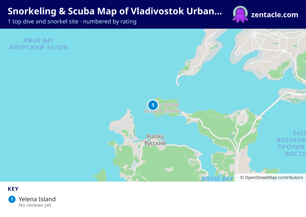 Snorkeling & Scuba Map of Vladivostok Urban Okrug: numbered map of the top 1 dive and snorkel sites, with ratings