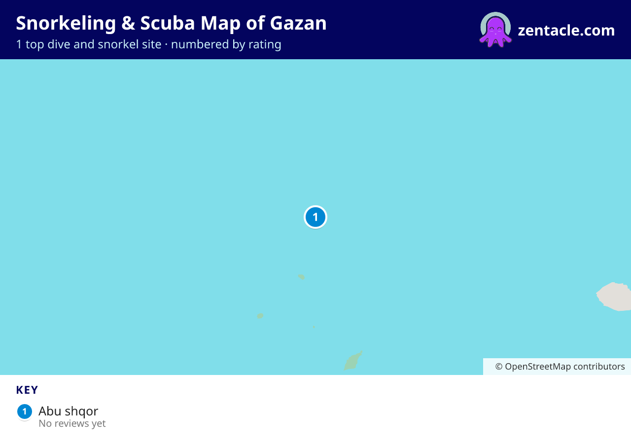 Snorkeling & Scuba Map of Gazan: numbered map of the top 1 dive and snorkel sites, with ratings