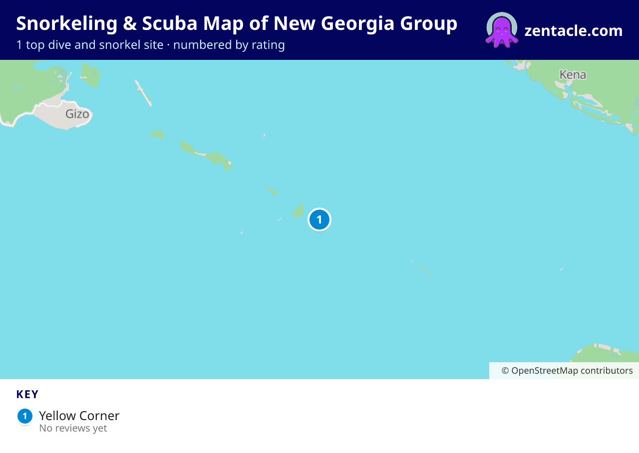 Snorkeling & Scuba Map of New Georgia Group: numbered map of the top 1 dive and snorkel sites, with ratings