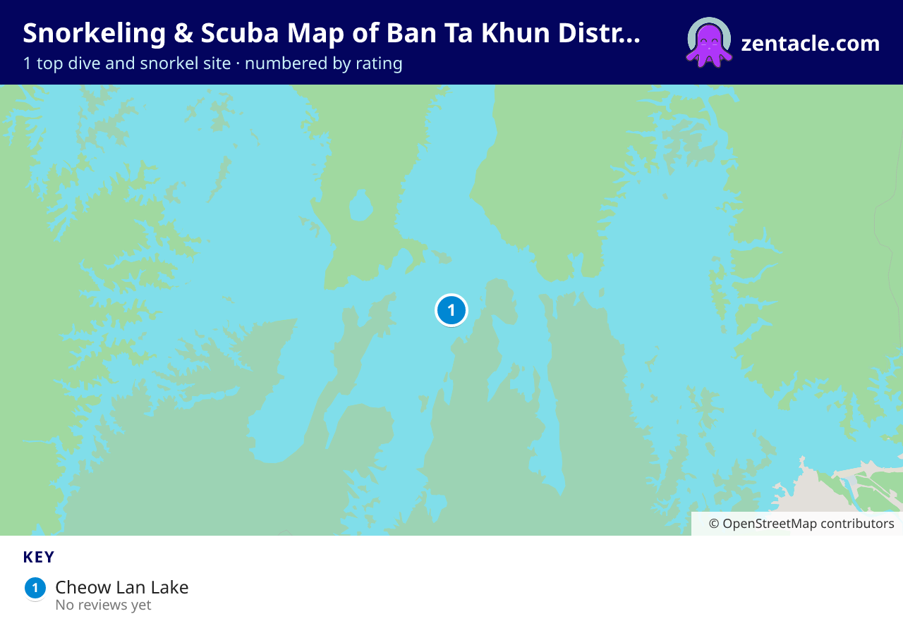 Snorkeling & Scuba Map of Ban Ta Khun District: numbered map of the top 1 dive and snorkel sites, with ratings