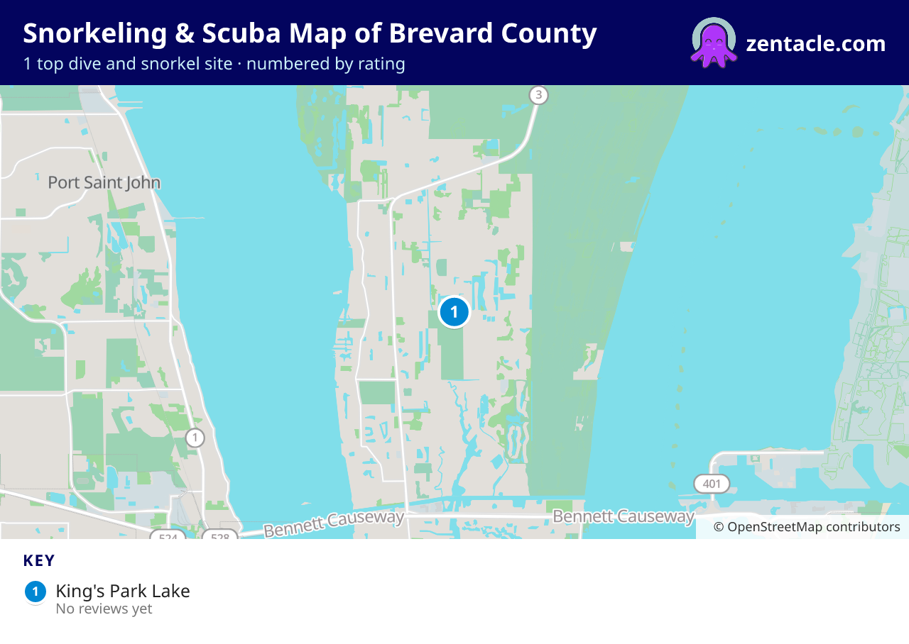Snorkeling & Scuba Map of Brevard County: numbered map of the top 1 dive and snorkel sites, with ratings