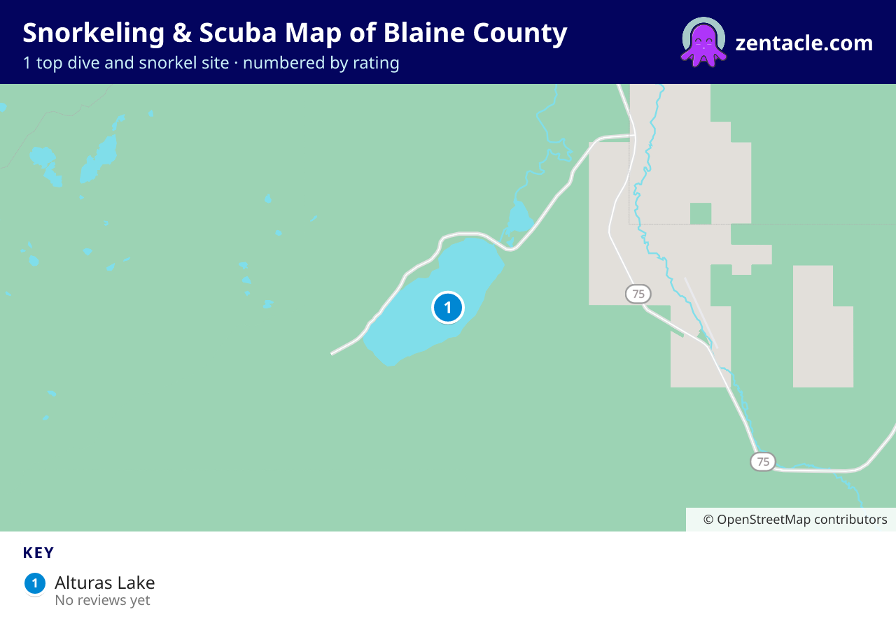 Snorkeling & Scuba Map of Blaine County: numbered map of the top 1 dive and snorkel sites, with ratings