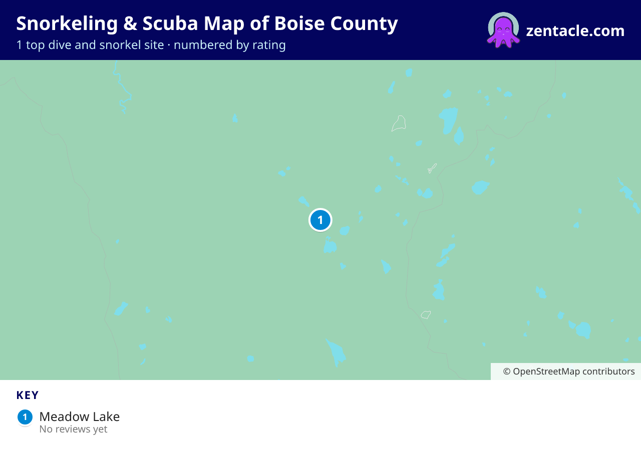 Snorkeling & Scuba Map of Boise County: numbered map of the top 1 dive and snorkel sites, with ratings
