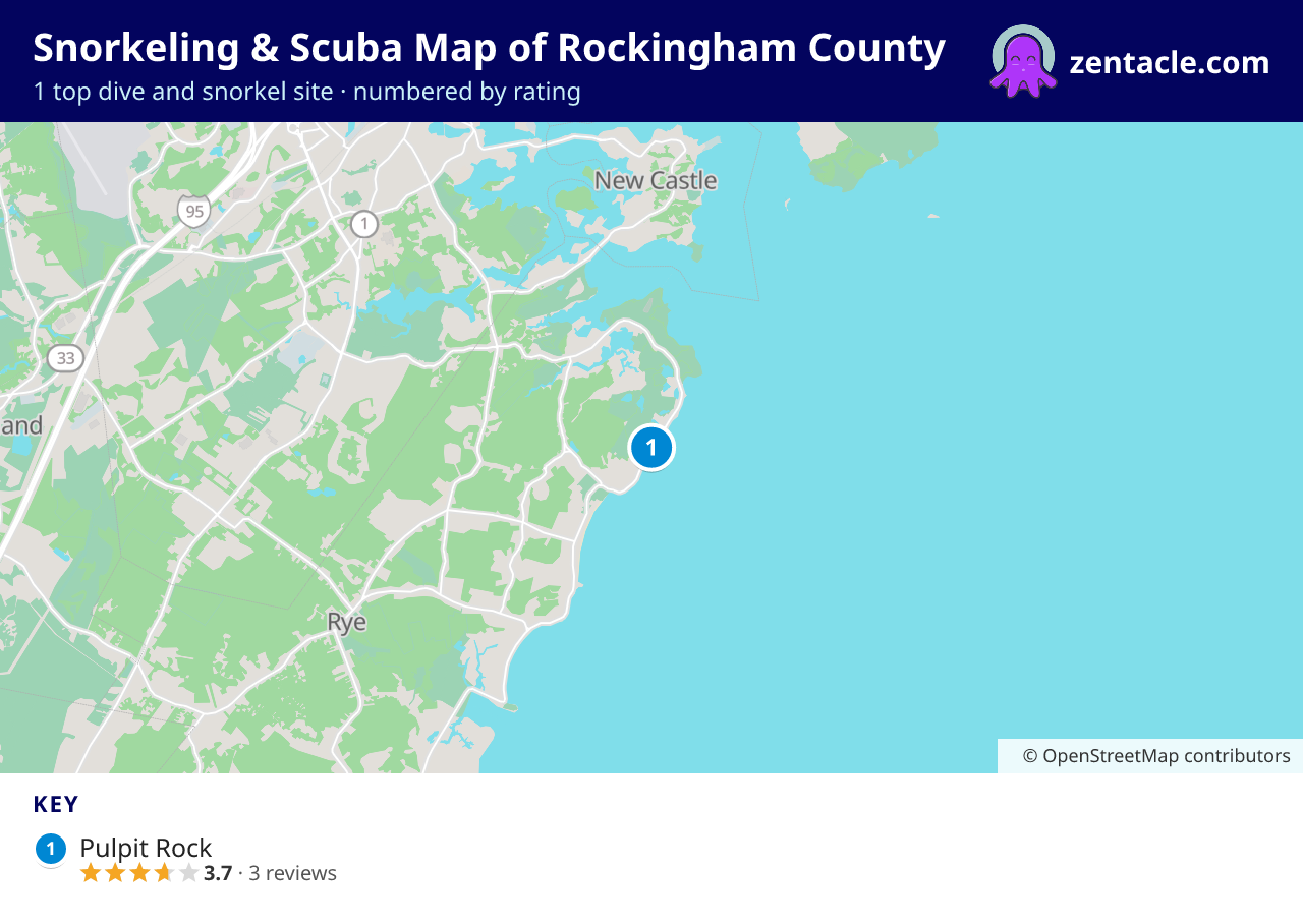 Snorkeling & Scuba Map of Rockingham County: numbered map of the top 1 dive and snorkel sites, with ratings