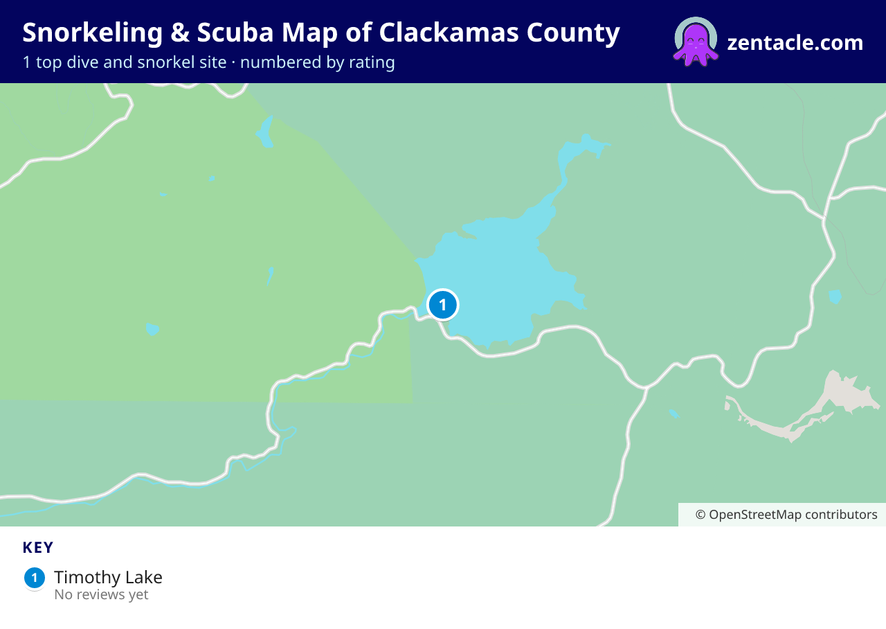 Snorkeling & Scuba Map of Clackamas County: numbered map of the top 1 dive and snorkel sites, with ratings