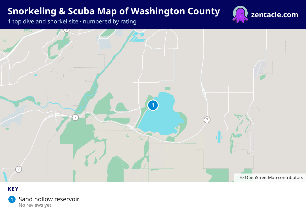 Snorkeling & Scuba Map of Washington County: numbered map of the top 1 dive and snorkel sites, with ratings