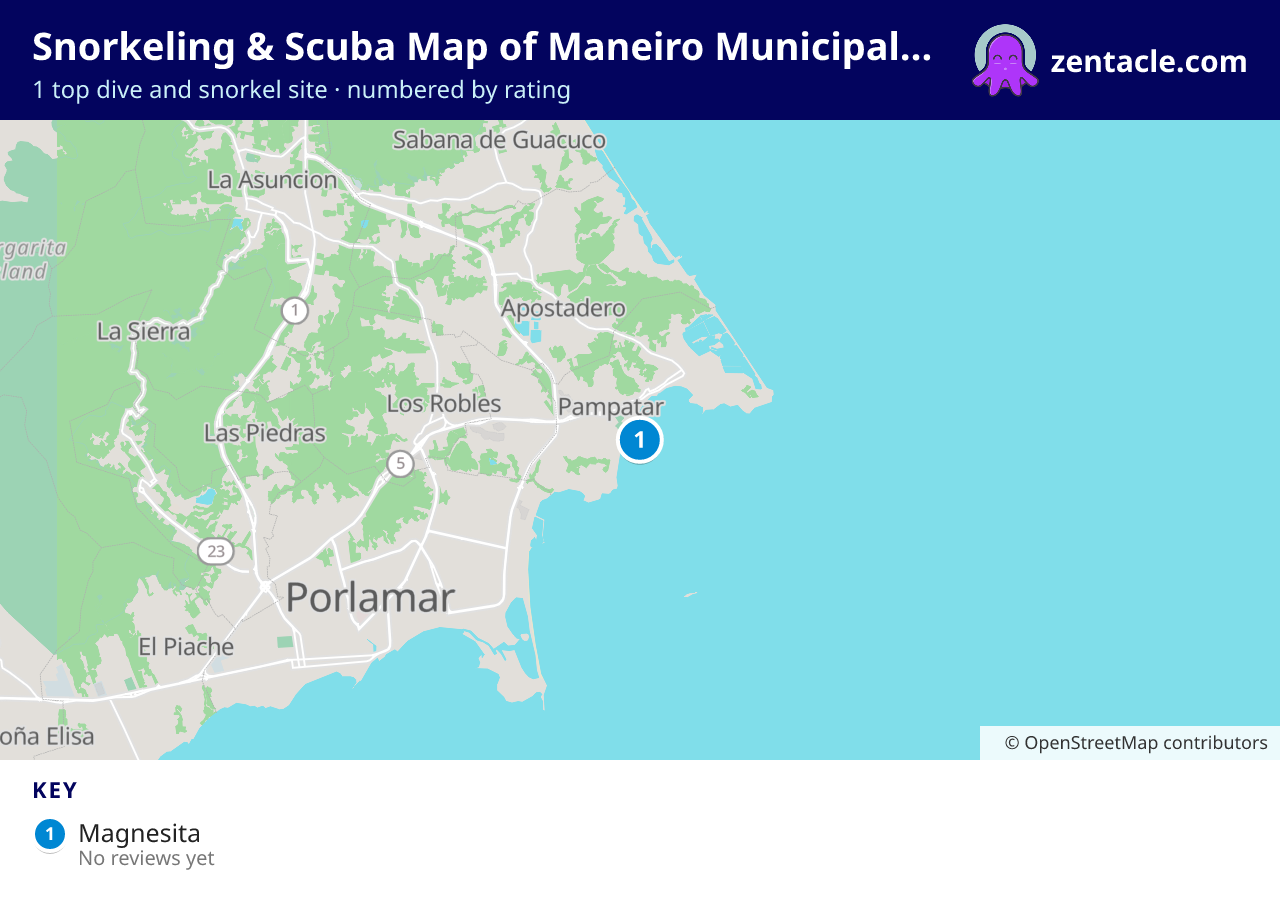 Snorkeling & Scuba Map of Maneiro Municipality: numbered map of the top 1 dive and snorkel sites, with ratings
