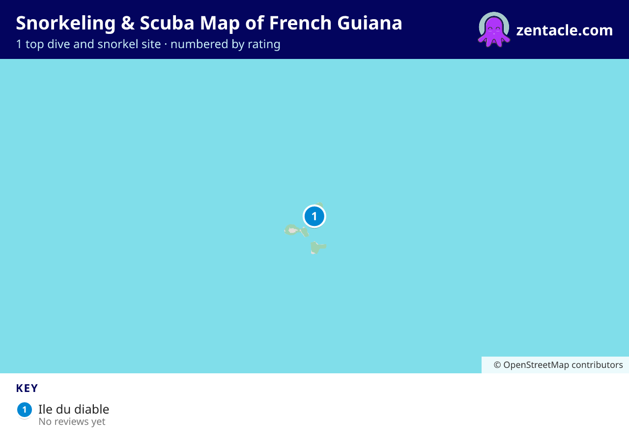Snorkeling & Scuba Map of French Guiana: numbered map of the top 1 dive and snorkel sites, with ratings