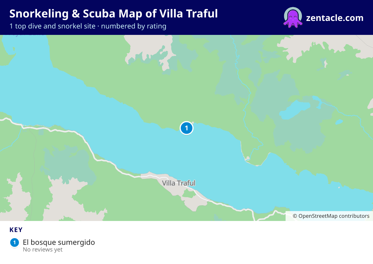 Snorkeling & Scuba Map of Villa Traful: numbered map of the top 1 dive and snorkel sites, with ratings