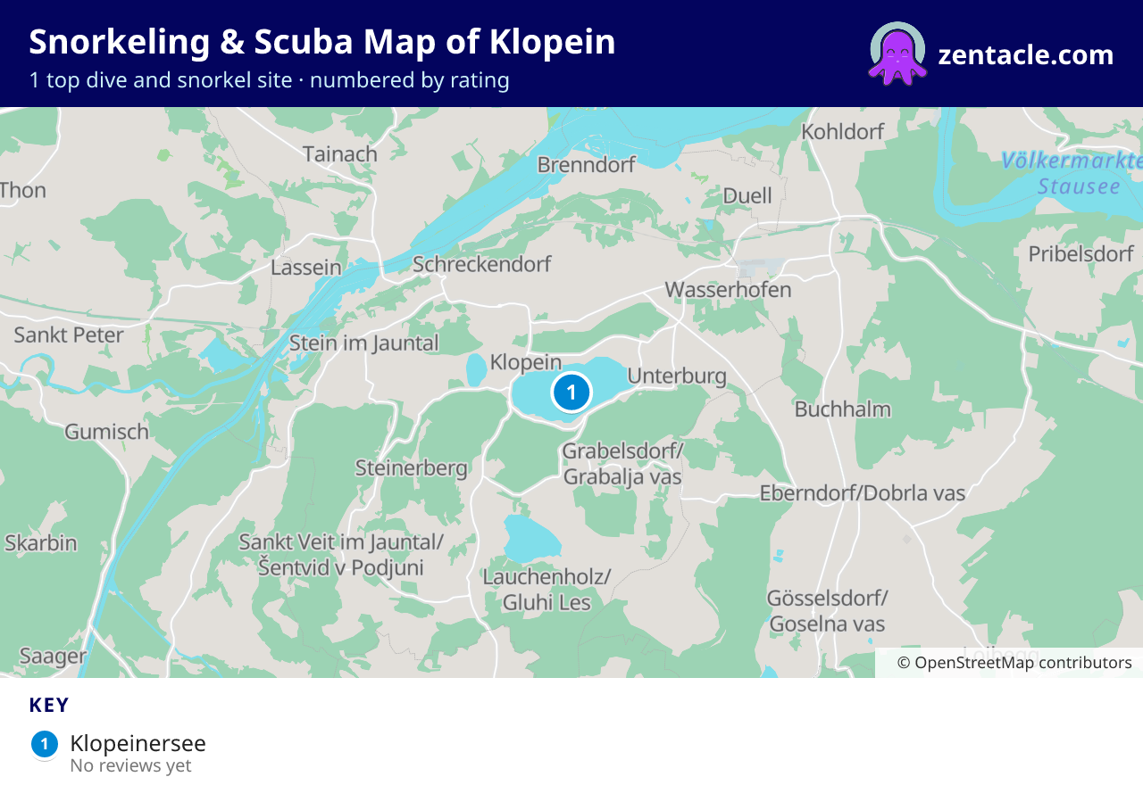 Snorkeling & Scuba Map of Klopein: numbered map of the top 1 dive and snorkel sites, with ratings