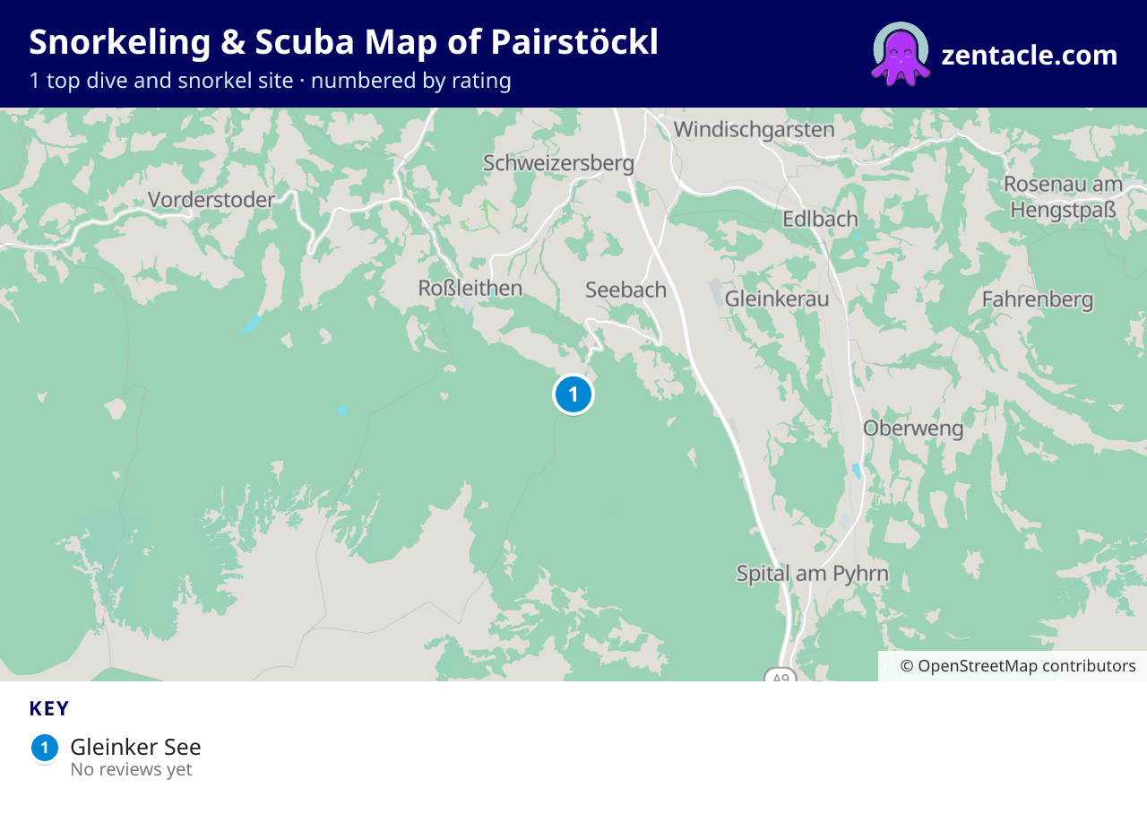 Snorkeling & Scuba Map of Pairstöckl: numbered map of the top 1 dive and snorkel sites, with ratings
