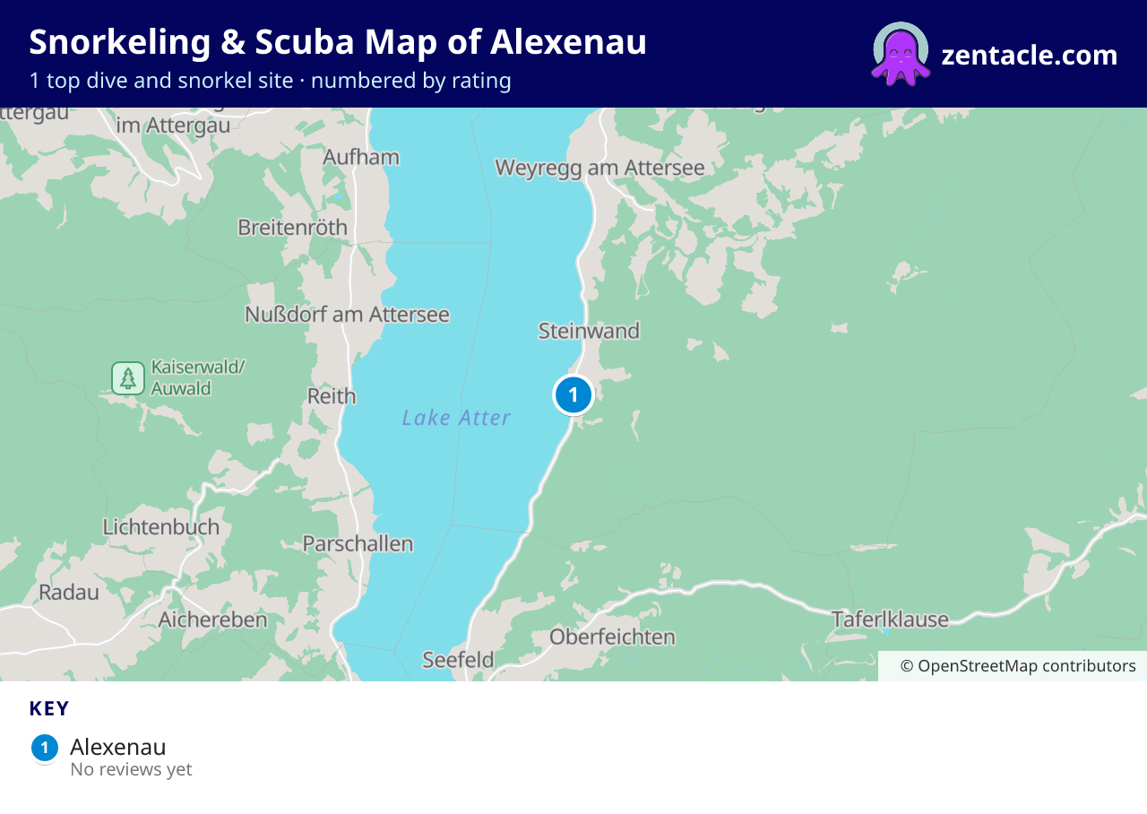 Snorkeling & Scuba Map of Alexenau: numbered map of the top 1 dive and snorkel sites, with ratings
