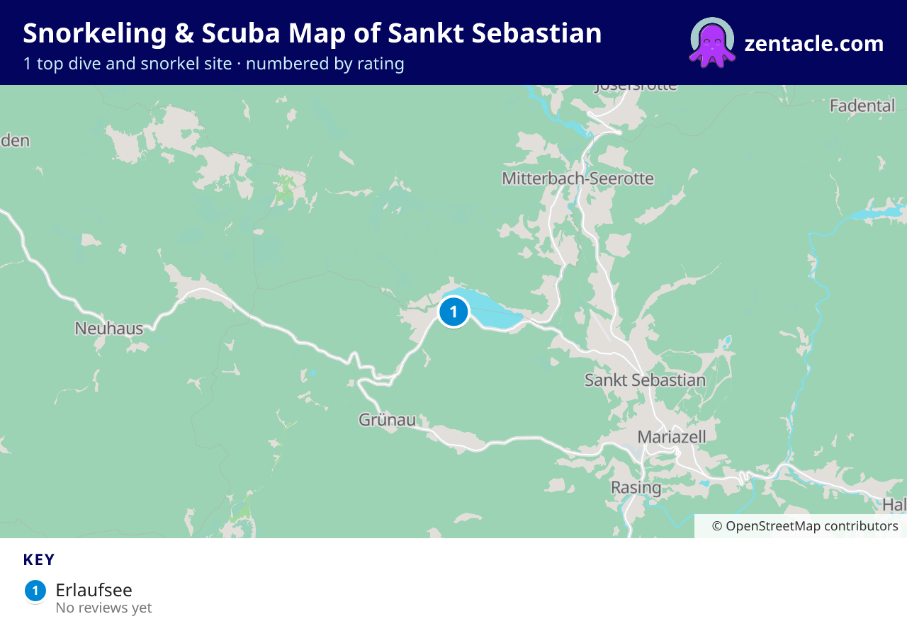 Snorkeling & Scuba Map of Sankt Sebastian: numbered map of the top 1 dive and snorkel sites, with ratings