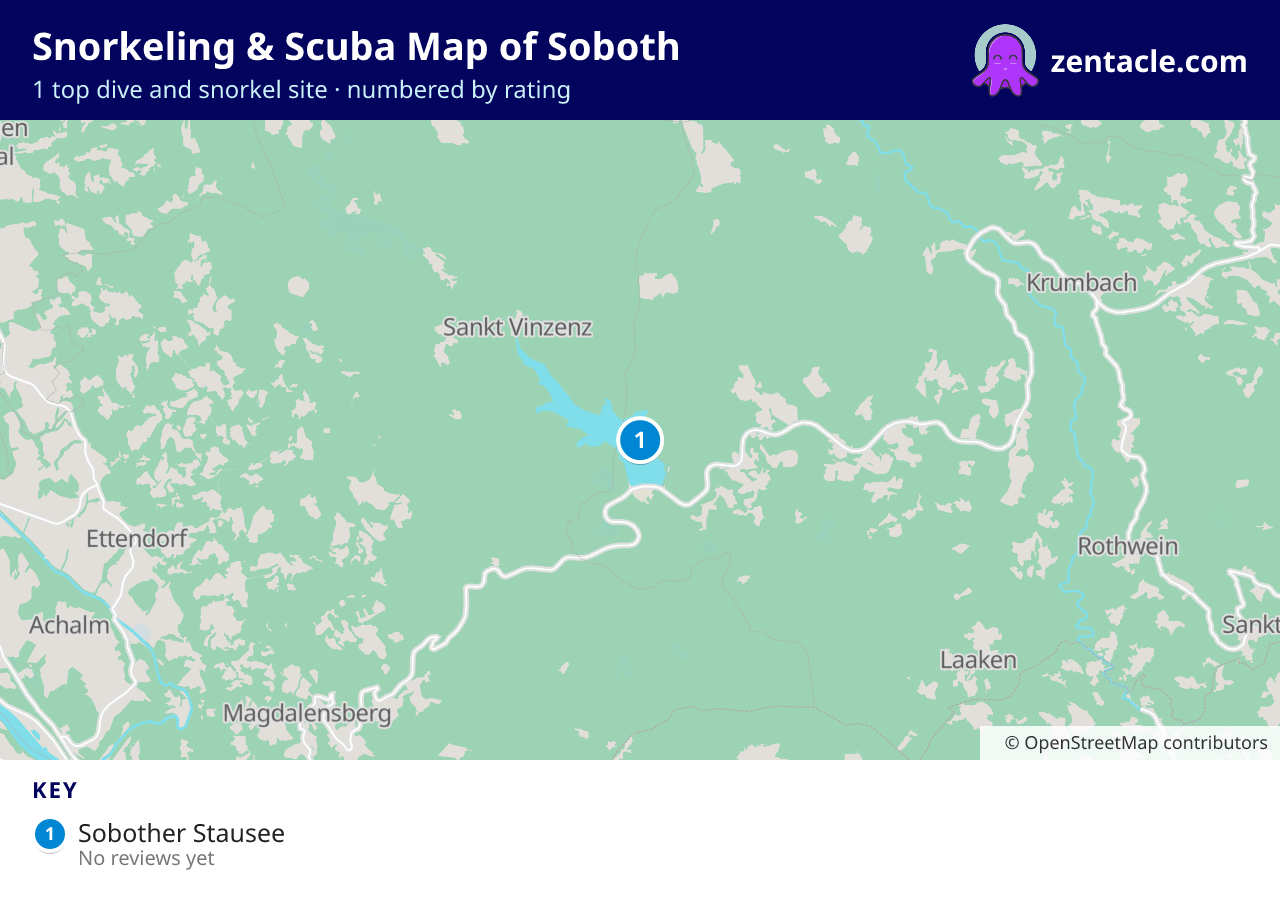 Snorkeling & Scuba Map of Soboth: numbered map of the top 1 dive and snorkel sites, with ratings