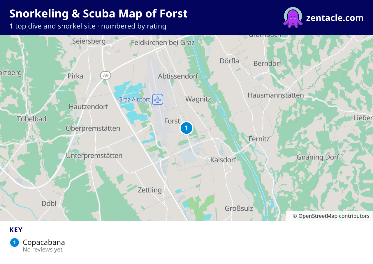 Snorkeling & Scuba Map of Forst: numbered map of the top 1 dive and snorkel sites, with ratings