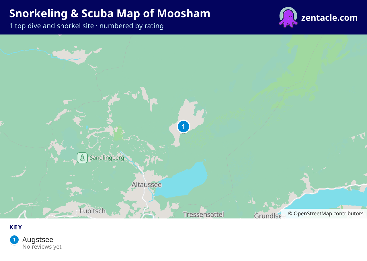 Snorkeling & Scuba Map of Moosham: numbered map of the top 1 dive and snorkel sites, with ratings
