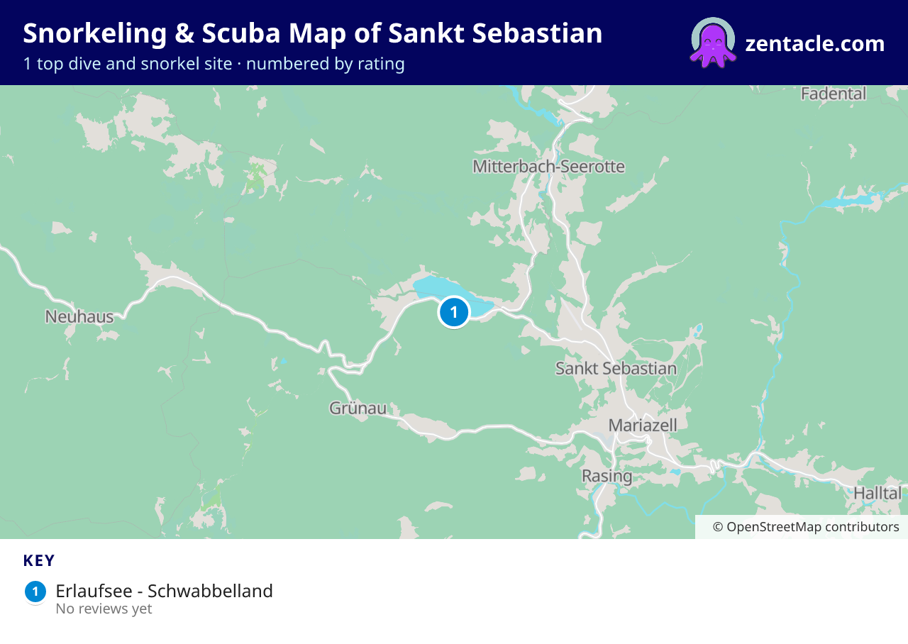 Snorkeling & Scuba Map of Sankt Sebastian: numbered map of the top 1 dive and snorkel sites, with ratings
