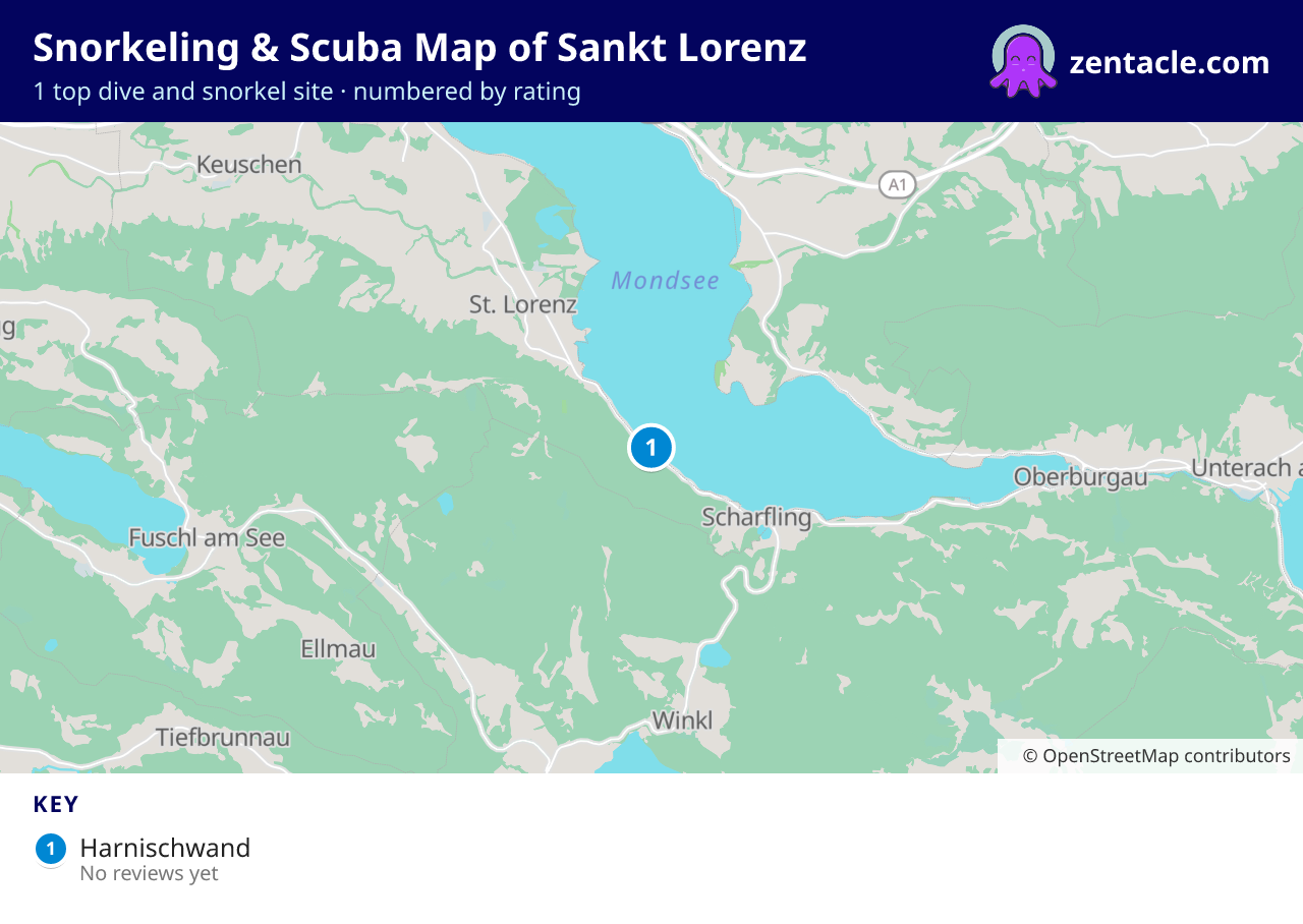 Snorkeling & Scuba Map of Sankt Lorenz: numbered map of the top 1 dive and snorkel sites, with ratings