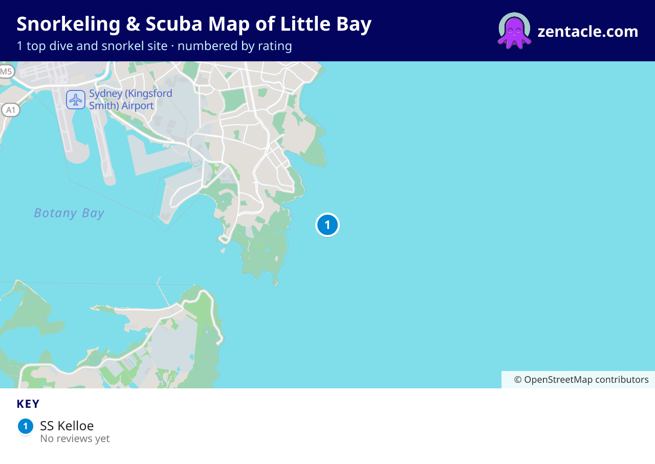Snorkeling & Scuba Map of Little Bay: numbered map of the top 1 dive and snorkel sites, with ratings