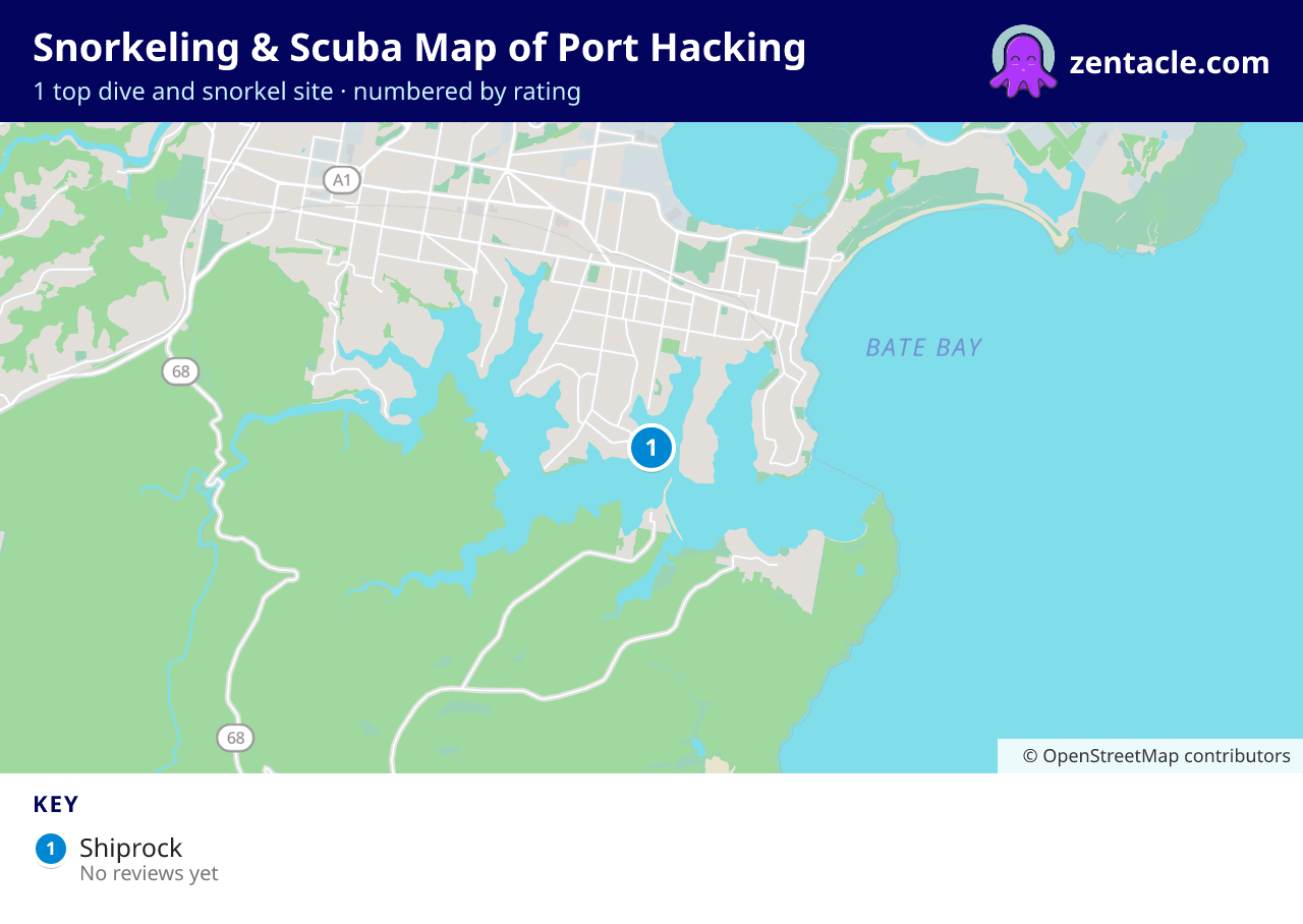 Snorkeling & Scuba Map of Port Hacking: numbered map of the top 1 dive and snorkel sites, with ratings