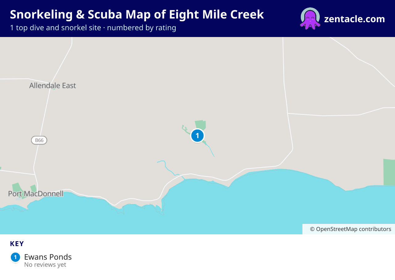 Snorkeling & Scuba Map of Eight Mile Creek: numbered map of the top 1 dive and snorkel sites, with ratings