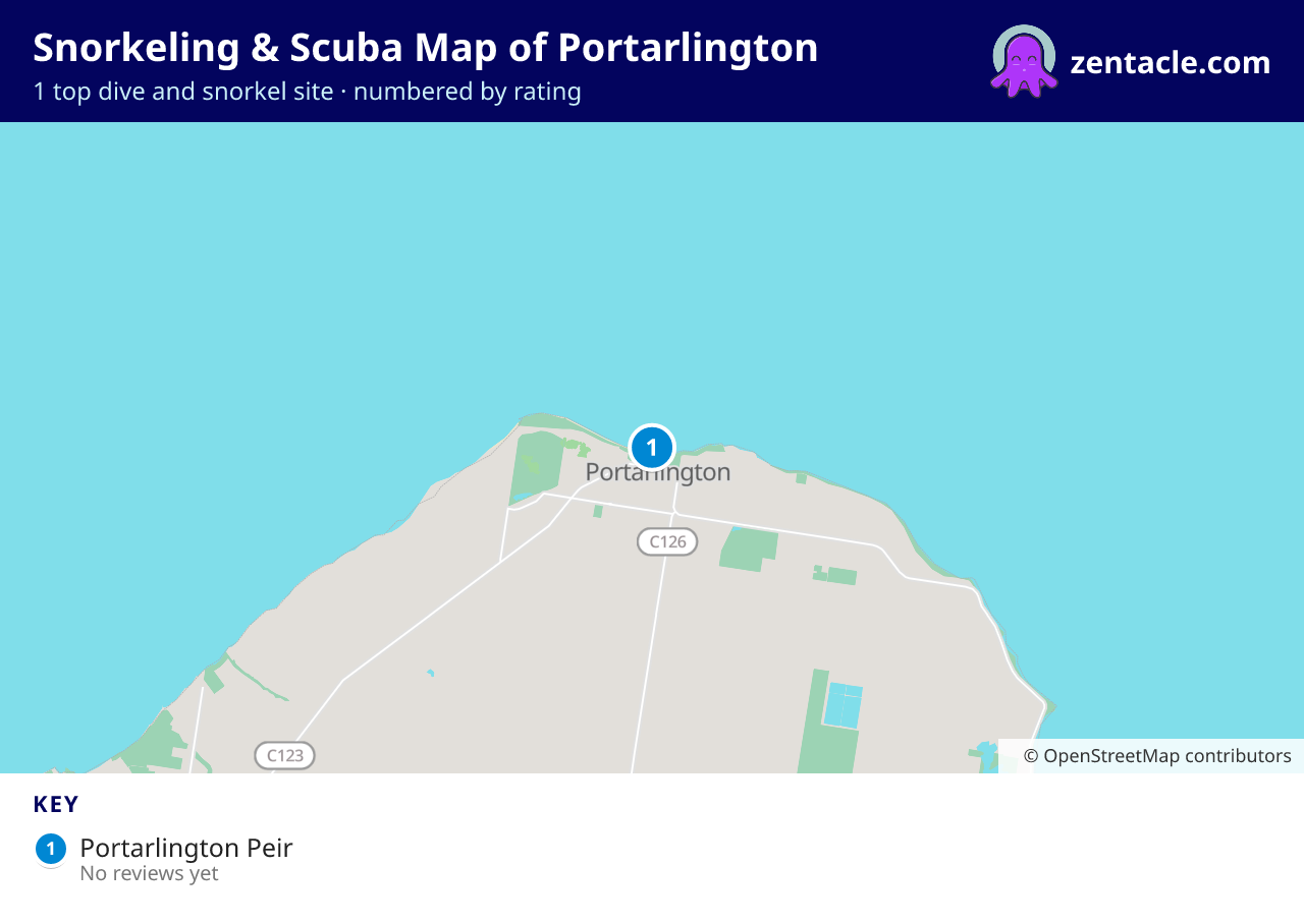 Snorkeling & Scuba Map of Portarlington: numbered map of the top 1 dive and snorkel sites, with ratings