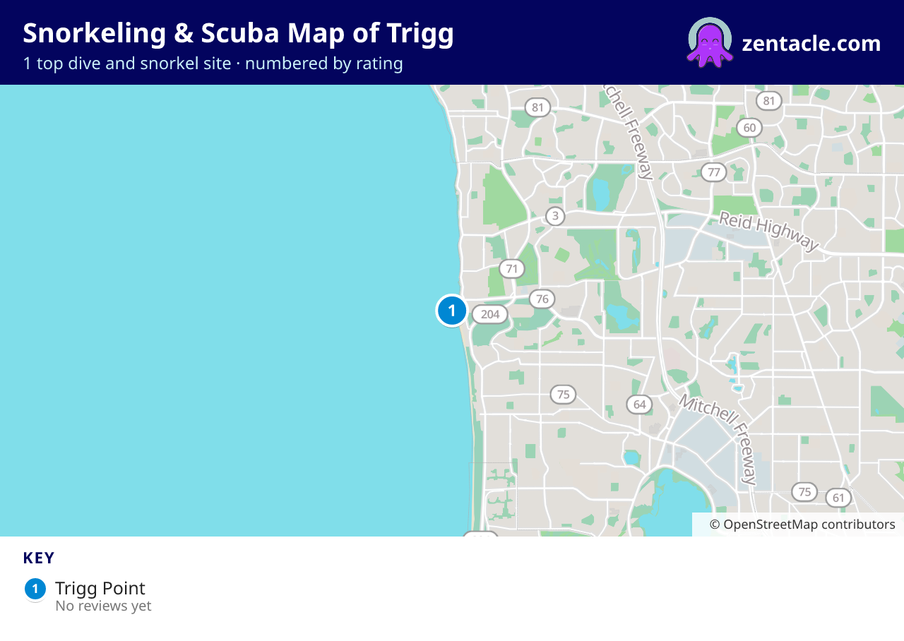 Snorkeling & Scuba Map of Trigg: numbered map of the top 1 dive and snorkel sites, with ratings