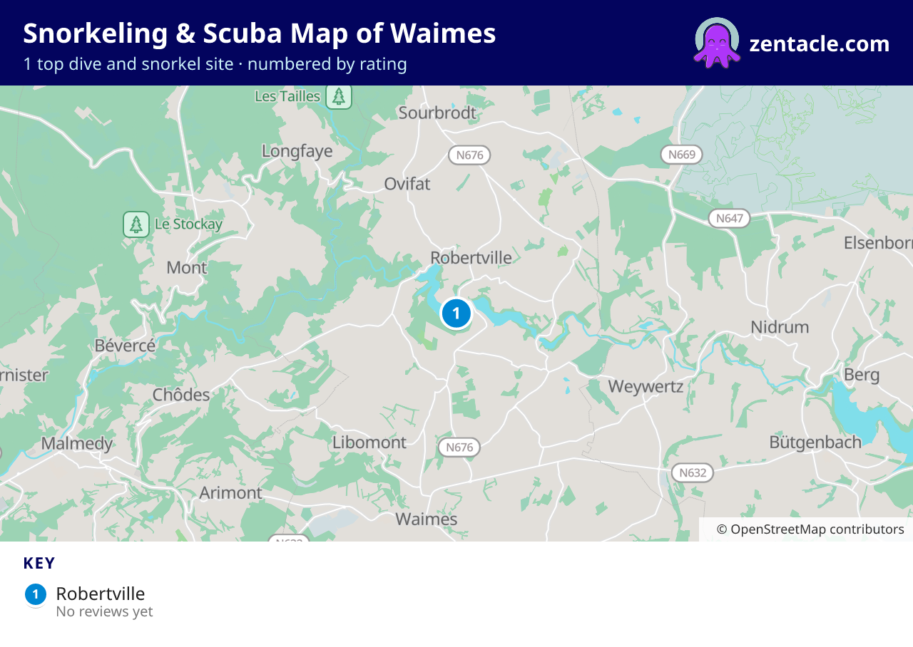 Snorkeling & Scuba Map of Waimes: numbered map of the top 1 dive and snorkel sites, with ratings